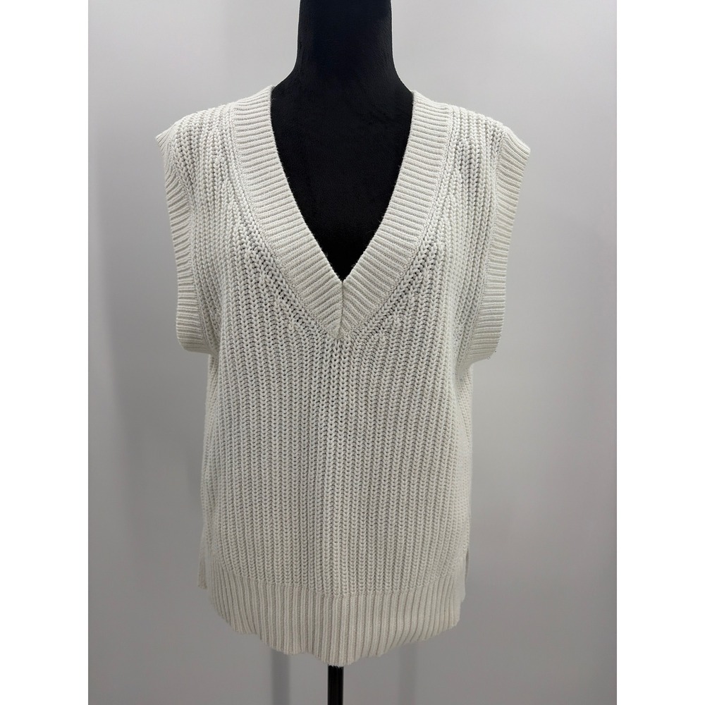 Abercrombie & Fitch Cream Shaker Stitch V-Neck Sweater Vest Small Oversized